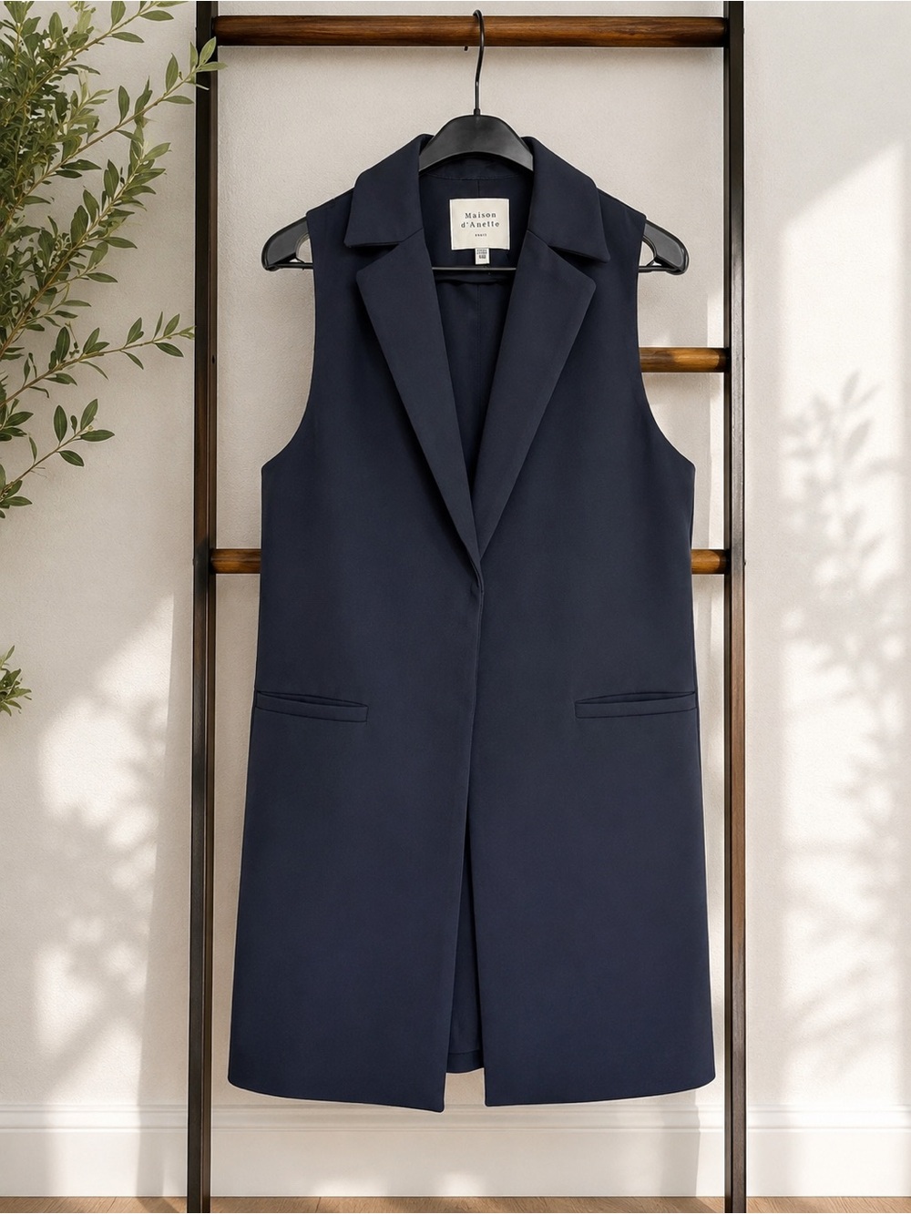Sleeveless Long Blazer Vest in Navy